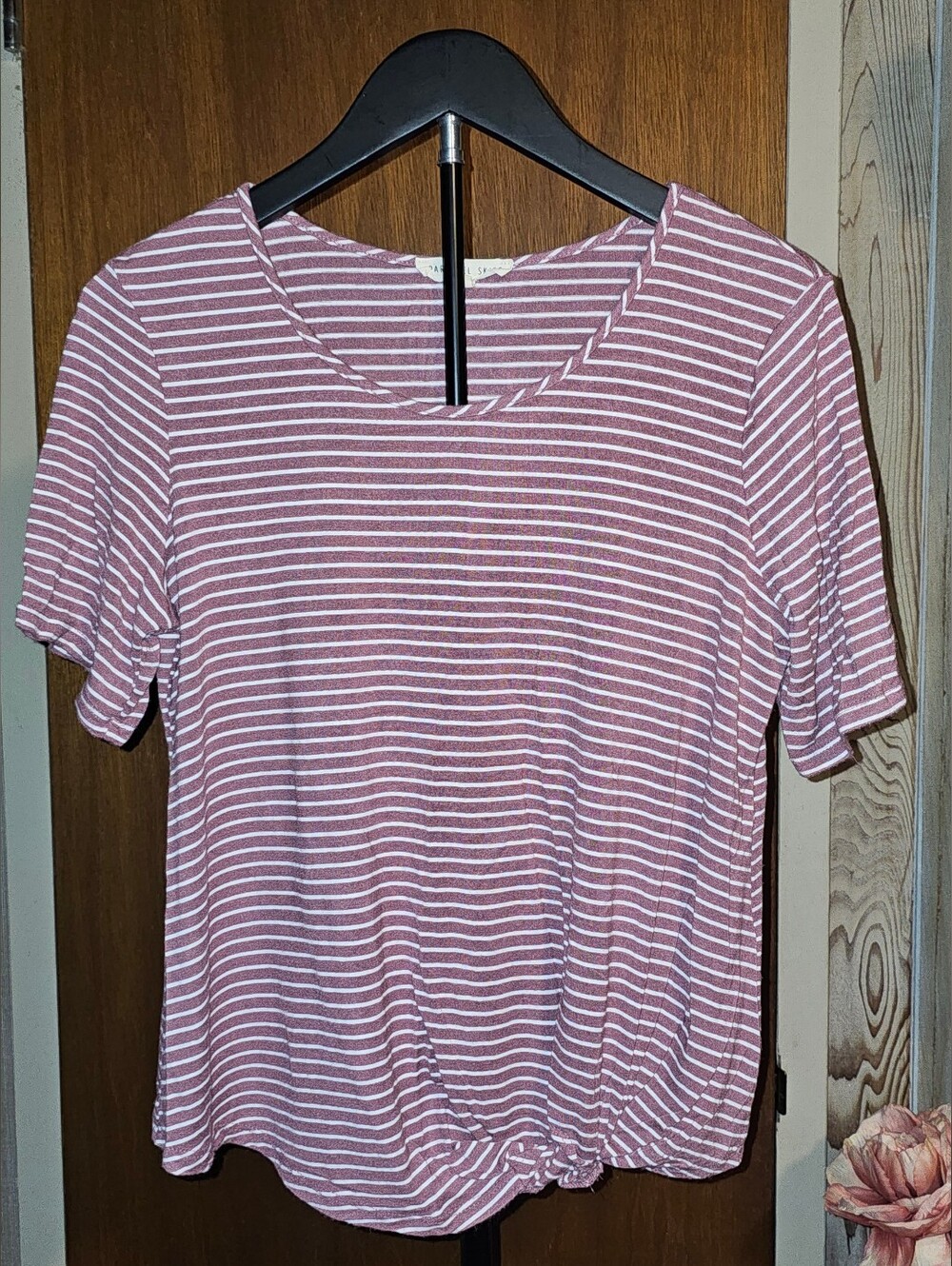 Striped Twist Knot Short Sleeve Tee in Dusty Rose